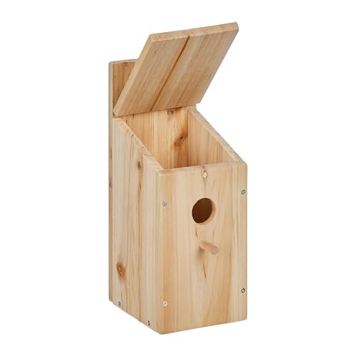 Relaxdays Nistkasten Bausatz für Vögel, 32mm Einflugloch, HBT: 29,5x11,5x17 cm, Vogelhaus zum selber Bauen, Holz, Natur