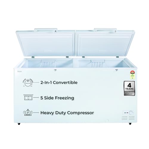 Image of Haier HFC-588M5, 5-Star Rating, Double Door Convertible Deep Freezer, 5-Side Freezing, Dual Condenser, Inside Metal Liner & BEE Recognized Most Energy-Efficient Freezer (White 524L)
