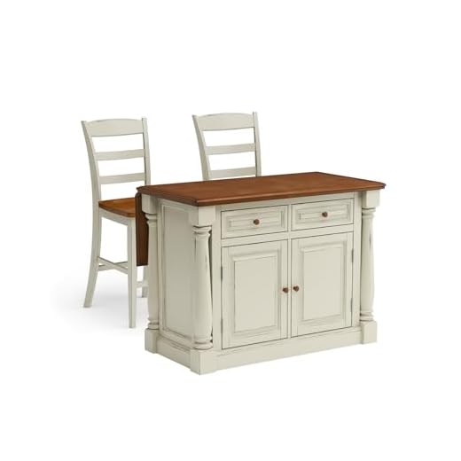 Homestyles Monarch Kitchen Island Set, With 2 Stools, Off-White