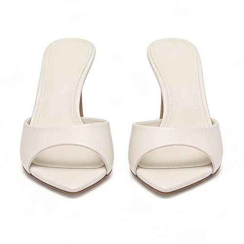 Image of Riekhany High Heel Mules for Women Slip On Open Pointed Toe Classy Patent Leather Stiletto Pumps Formal Slingback Mule Sandals Dress Walking Shoes