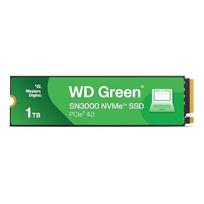 Western Digital 1TB WD Green SN3000 NVMe Internal SSD - Solid State Drive - Gen4 PCIe, M.2 2280, Up to 5,000 MB/s - WDS100T4G0E