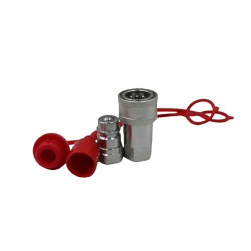 Image of 2-Set 1 /2 inch Ag ISO5675 Carbon Steel Hydraulic Quick Disconnect Coupling Ball Valve,Pioneer Type with Red and Blue Colour Dust Cap