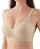 Soutien Gorge sans Armatures pour Femme sans Coutures Confortable Doux et Lisse Rembourré Bustier Souple Brassière en V Bralette Soft Bra (Abricot, M)