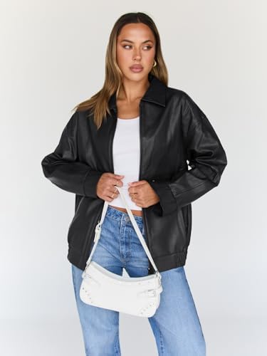 Trendy Queen Womens Leather Jacket, Oversized Going Out & Everyday Statement Piece, Bomber Jacktes Moto Coat