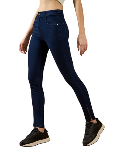 Jean stretch taille haute galbant anti-glisse coupe slim femme