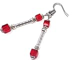 Colgantes pendientes de columna en cristal rojo y acero inoxidable
