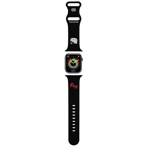 Hello Kitty HKAWLSCHBLK Bracelet de montre en silicone pour Apple Watch 42/44/45/49 mm Noir Motif tête de kitty, Silicone