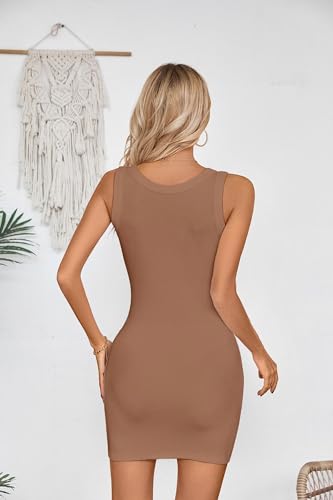 Image of VICHYIE Womens Summer Tank Dress Scoop Neck Ribbed Sleeveless Bodycon Mini Slim Fitted Pencil Dresses