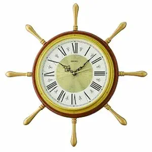 Seiko Stylish Round Brown Wooden Case (MDF/Maple Veneer) Roman Numbers Aluminum Dial Analog Wall Clock for Home, Living Room, Office, Gifts (Size: 48.5 x 4.5 x 48.5 CM | Weight: 1240 grm)