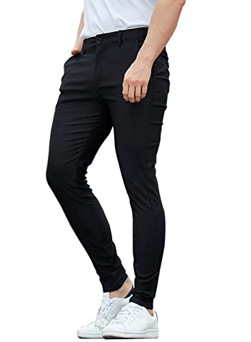 Image of KCANAAPPAREL Mens Chinos Trousers Slim Fit Stretch Flat-Front Tapered Skinny Dress Black Pants for Golf (32W x 30L)
