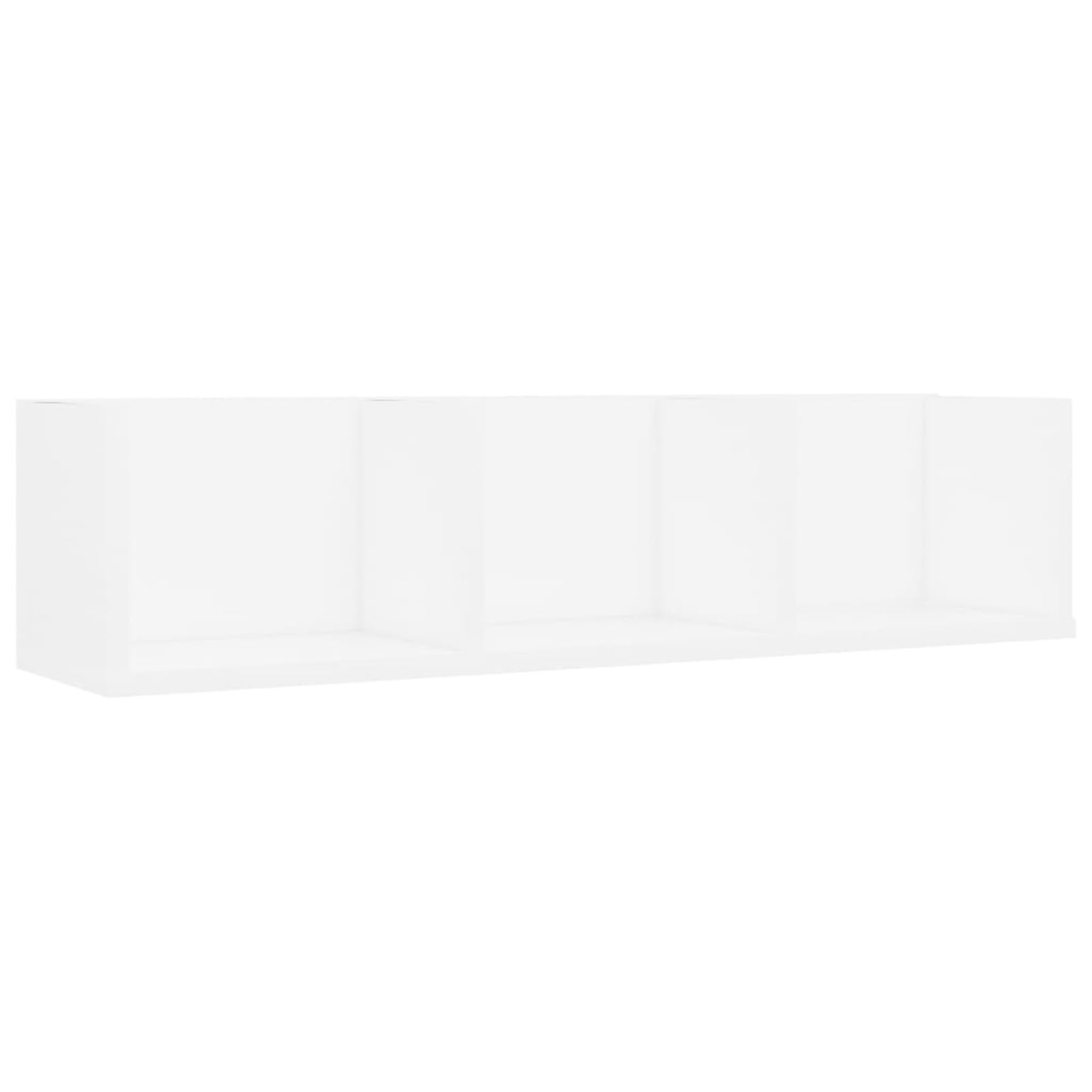 Mobile Porta CD/Dvd da Parete con 3 Scomparti Aperti, Scaffale per Collezione Musica in Legno Multistrato Bianco, 75x58x18 cm, Carico Max 40 kg, Montaggio a Parete