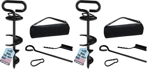 Image of Eurmax USA Heavy-Duty Dog Tie Out Stakes Easy Installation Yard Dog Leash Anchor Dog Stake for Outside Portable Camping Dog Ground Anchor Dog Anchor for Large Dogs,Trampoline,2-Pack(Black)