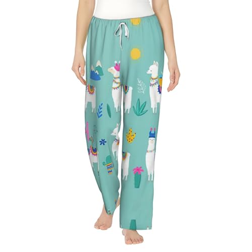 Pantalon de pyjama doux extensible femme grand taille imprimé lama avec poches