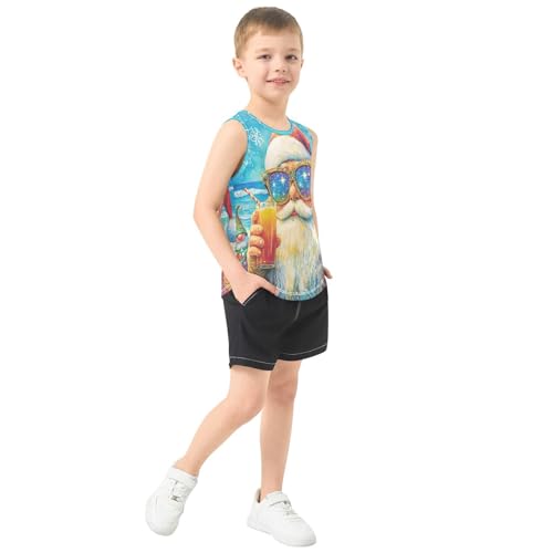 Boys Tank Top Shirts Beach Santa Clausee Snowflake Sleeveless T-Shirts Crew Neck for Kids Clothing Children4