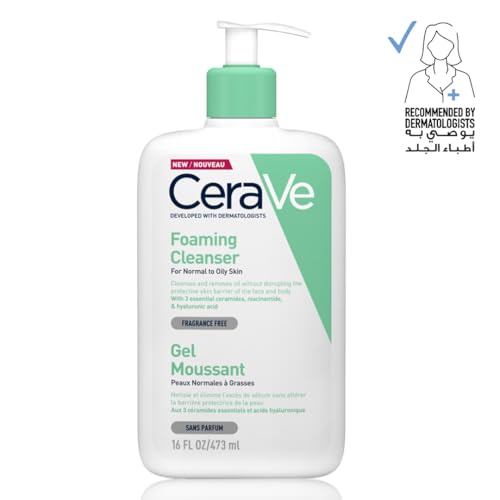 CeraVe Foaming Cleanser For Normal To Oily Skin (473ml) - Dermatologist-Developed Facewash | Non-Comedogenic And Fragrance-Free Cleansers For Acne-Prone Skin (Pack of 2)