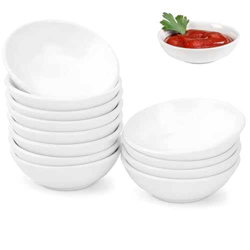 PET Cuencos Redondos para Salsa, 12 Piezas Cuencos Aperitivos, 8,8 x 2,2cm Reutilizable Plato de Vinagre, Platos para Mermeladas, Platos Redondos para Salsa de Soja, para Ketchup, Especias, Blanco