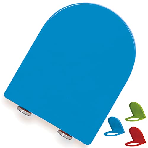 Asiento del baño, Asiento de inodoro en forma de D, cierre suave y lento con bisagras ajustables de liberación rápida, asiento de inodoro de polipropileno (PP), fijación superior sencilla (Color : Bl