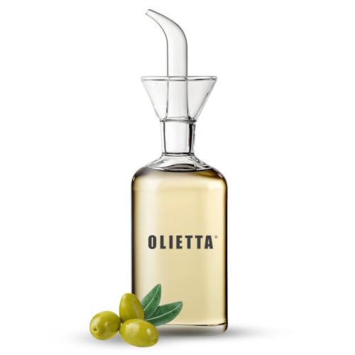 Olietta - Aceitera antigoteo tipo botella de cristal a prueba de fugas 250ml / 0,25 litros - Aceitera de cristal ideal para verter y rociar aceite de oliva, vinagre, etc. - Fácil de limpiar