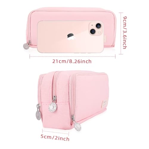 Image of OSDUE Canvas Premium Pencil Case, 6 Layer, 3 Compartments, Large Capacity, Cute Aesthetic Design for Girls, Multifunctional Pouch for School Kids (Queen Pink, Pink, Horizontal)