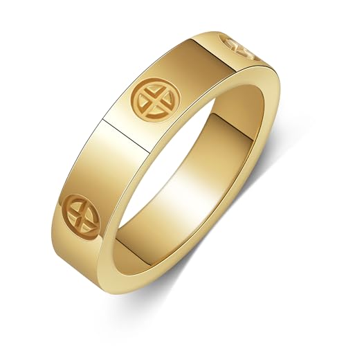 Yifnny Anillos de amor,Anillos de acero inoxidable Anillos de compromiso Anillos personalizados Cruz Regalo para madre e hija Regalos de San Valentín para Mujeres Hombres (9, Oro)