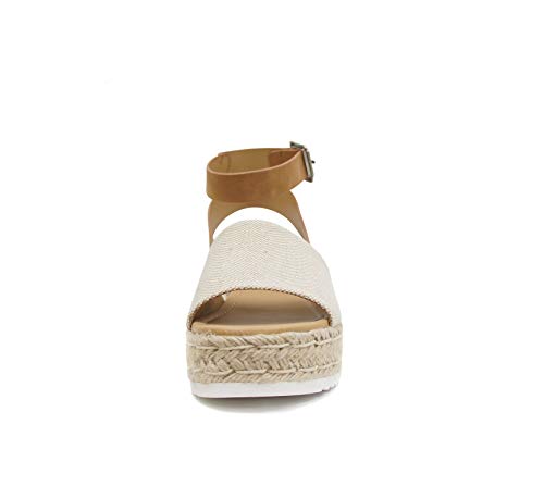 image for Soda Topic Open Toe Buckle Ankle Strap Espadrilles Flatform Wedge Casu