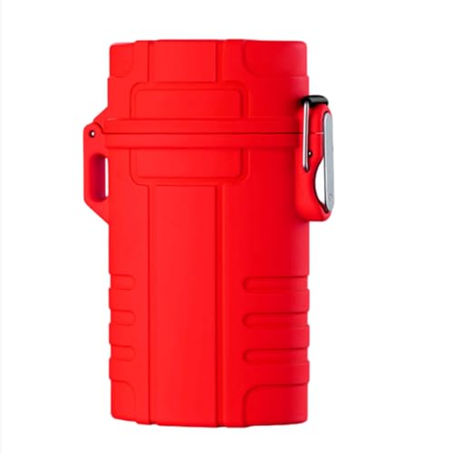 Pitillera redonda impermeable con encendedor, 20 cigarrillos gruesos, encendedor de cigarrillos de carga rápida, lata de cigarrillos, al aire libre,Red