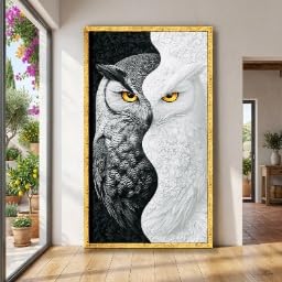 Tableau hibou noir et blanc 80x140 cm pour salon moderne