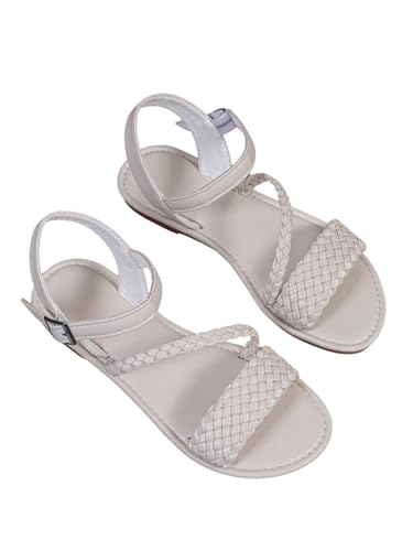 OYOANGLE Girl's Braided Open Toe Flat Sandals Casual Summer Buckle Ankle Strap Sandal