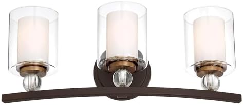 Minka Lavery 3073-416 Studio 5 Vanity Bath Light, 3-Light, 300 Total Watts, 24-in H x 9-in W, Painted Bronze with Natural Brushed Brass