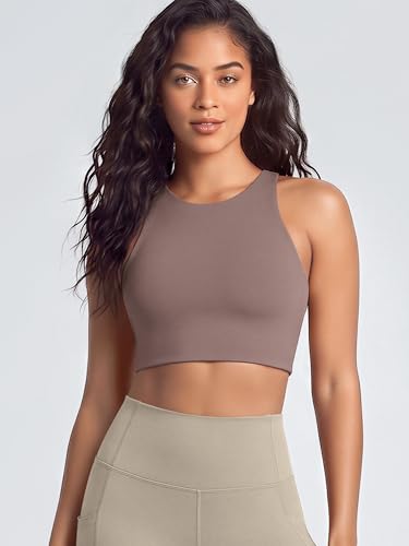 Image of ODODOS Racerback Tank Bra for Women High Neck Non Padded Medium Support Sports Bra Workout Yoga Crop Tops