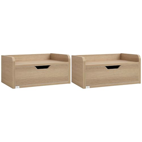 HOMCOM Lot de 2 Tables de Chevet murales, Tables de Nuit suspendues avec tiroir et Plateau à...