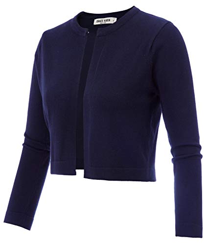 GRACE KARIN 3/4 Sleeve Open Front Cropped Bolero Shrug Cardigan Sweater (Large, Navy Blue)