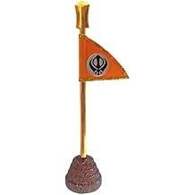 Khanda Nishan Sahib Flag for Car Dashboard and tabletop - 5 inch Metal,Golden.