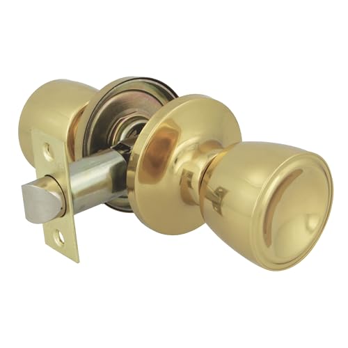 Amig - Pomo Paso Tipo Copa - Juego de Pomos con Manilla Ambos Lados - Latón - Picaporte de entrada 60/70 mm - Incluye tornillería - Para Puertas de Madera- Picaporte de Canto Cuadrado - Pulido