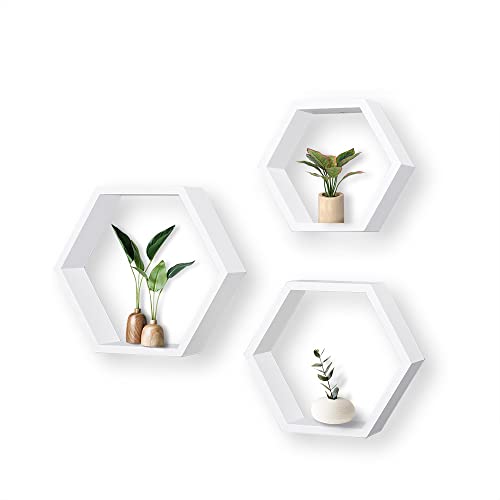 AHDECOR Estantería de Pared estantes de Pared hexagonales de 3 Estante Retro Colgantes Decorativo Baldas Flotante Pared Blanco