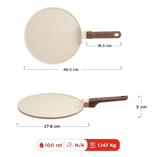 Image of Vinod Ceravit Ceramic Non Stick Dosa Tawa 27 cm | 100% Toxin Free | Tava for Dosa, Roti, Chapati & Uttapam | 5.2 mm Thick Bottom | PFAS & PFOA Free | Induction & Gas Compatible | Metal Spoon Friendly