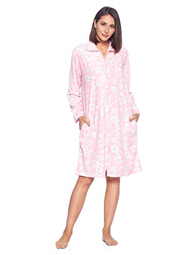 Casual Nights Women's Printed Micro Fleece Zip Up Long Sleeve Sleepwear Duster Robe2