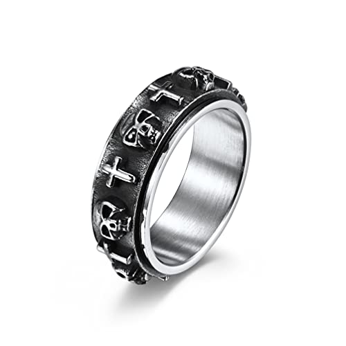 Anillo giratorio de calavera gótica para hombres y mujeres, anillo giratorio de acero inoxidable, anillo de ansiedad para boda, oro/plata/negro, acero inoxidable, oro y plata, desconocido