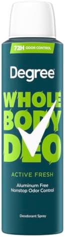 Degree Men Whole Body Deodorant Spray for Men, Active Fresh Scent, Aluminum Free 72H Odor Protection 4 oz