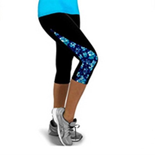 Preisvergleich Produktbild Damen Leggings Ronamick Frauen Side Triangle Trainingshose Stitching Laufhose printing Sports yoga pants (L, Blau)