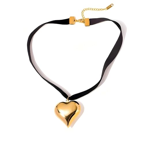18K Gold/Silver Black Cord Heart/Cross Choker Necklace | Hypoallergenic Vibrant All-match Attractive Black String Necklace | Ingenious Design Choker Necklace for Women