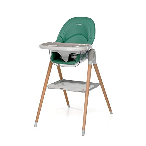 Foppapedretti Seggiolone e Baby Sedia Bonito, bambini da 6 mesi a 3 anni (fino a 15 Kg), Imbottitura Removibile e Lavabile, Seduta Ergonomica e Reclinabile, Doppio Vassoio Regolabile, Verde