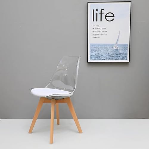 Image of Dream Furnishing - Set of 4 Scandinavian Modern Style Mid Century Modern Dinning Room Cafe Hotel Office Wooden Legs Chair (Transparent White Seat)