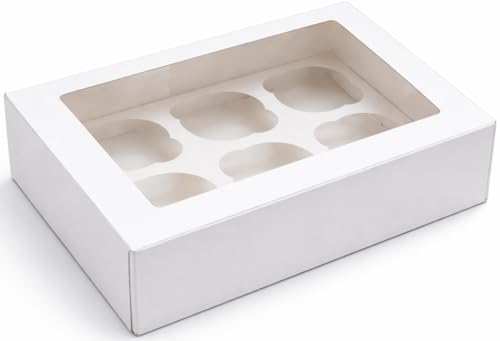 Natural Cuisine 10 x Premium White 6 Hole Cavity Cupcake Boxes/Muffin Boxes with Window and Inserts