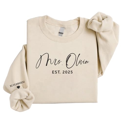 GODMERCH Custom Embroidered Mrs Sweatshirt - Future Mrs Hoodie, Bride Sweatshirts, Gifts for Her Bride to Be Bridal Shower Wedding Bachelorette Party Engagement