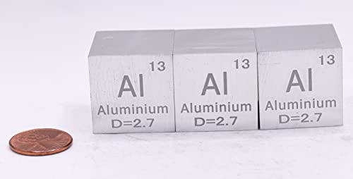 Image of 1 inch 25.4mm Aluminium Metal Cube Al up to 99.9% Pure Periodic Table Element Engraved Density Collection Science Education Display Block Cube + Acrylic Case Box - 1PC