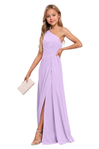 Junior Bridesmaid Dresses One Shoulder Chiffon Flower Girl Dress Long Party Pageant Dresses for Teens Lavender Size 6