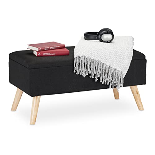 Relaxdays Banc de Rangement, rembourré, Pieds en Bois, Coffre avec revêtement en Tissu 39,5 x 79,5 x 39 cm, Noir