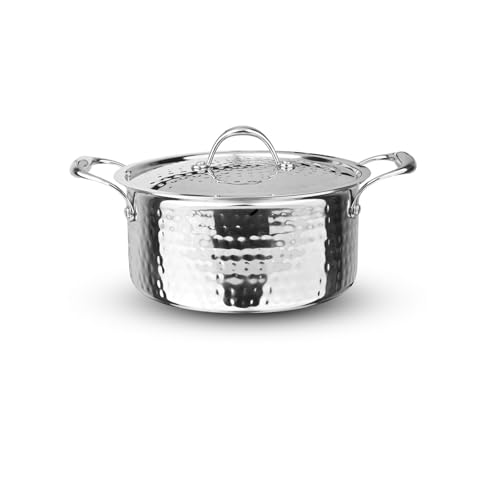Image of Signoraware Artista Tri Ply Stainless Steel Hammered Stewpot 24cm with Lid | Induction & Gas Compatible | Durable | Perfect for Boiling Vegetables or Pasta | Ideal for Cooking Soups & Stews (Steel)