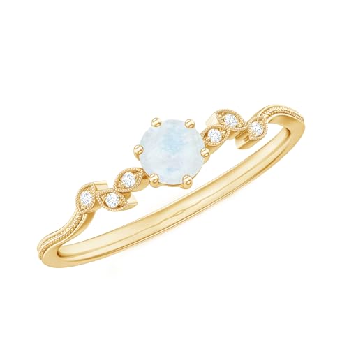 Natural Moonstone Promise Ring with Diamond, Certified Moonstone Flower Ring For Women, AAA Quality, Ready For Gift